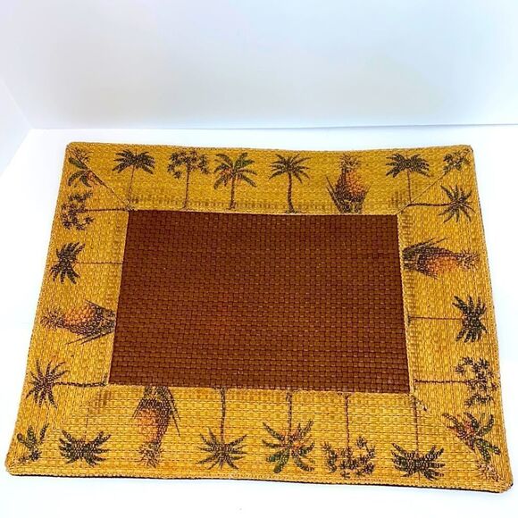 Vintage Pioneer Linings Rags Rattan Palm On Bamboo 14 x 18 Placemats - Picture 1 of 14